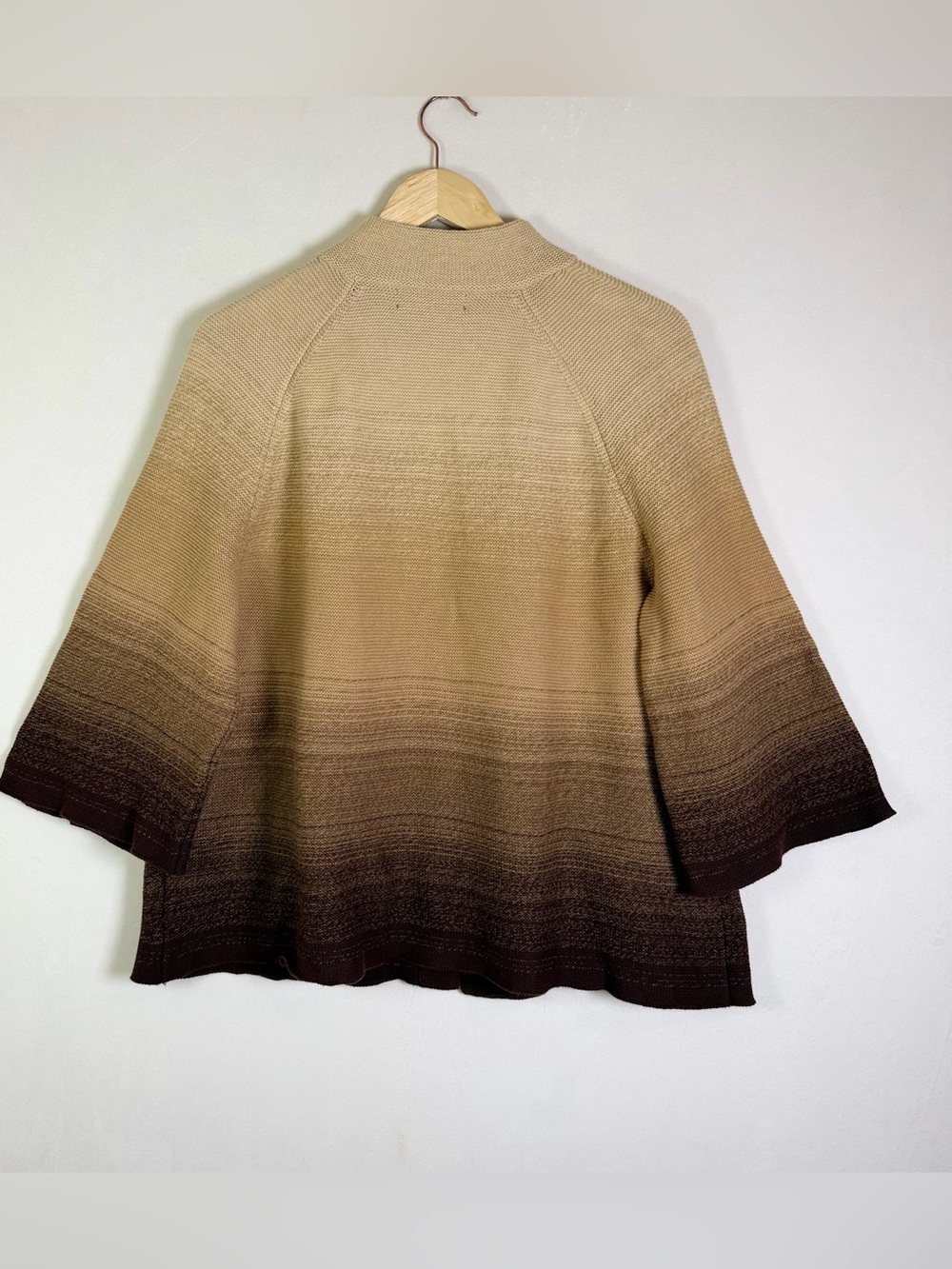 Jones New York Women 2X Ombre Cotton Cardigan Brown Cream Bell Sleeve Sweater - Picture 7 of 9